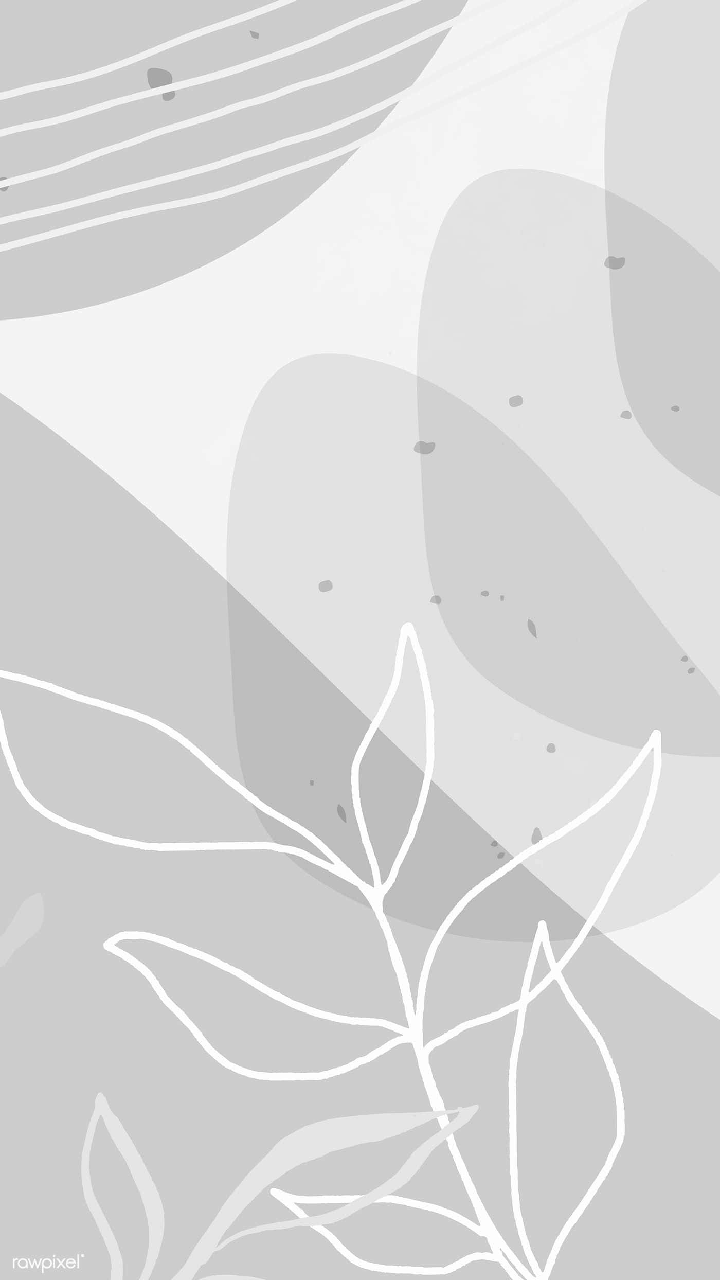 abstract gray white leaf pattern, soft gray gradients, delicate white line-drawn foliage, Full HD Phone Wallpaper