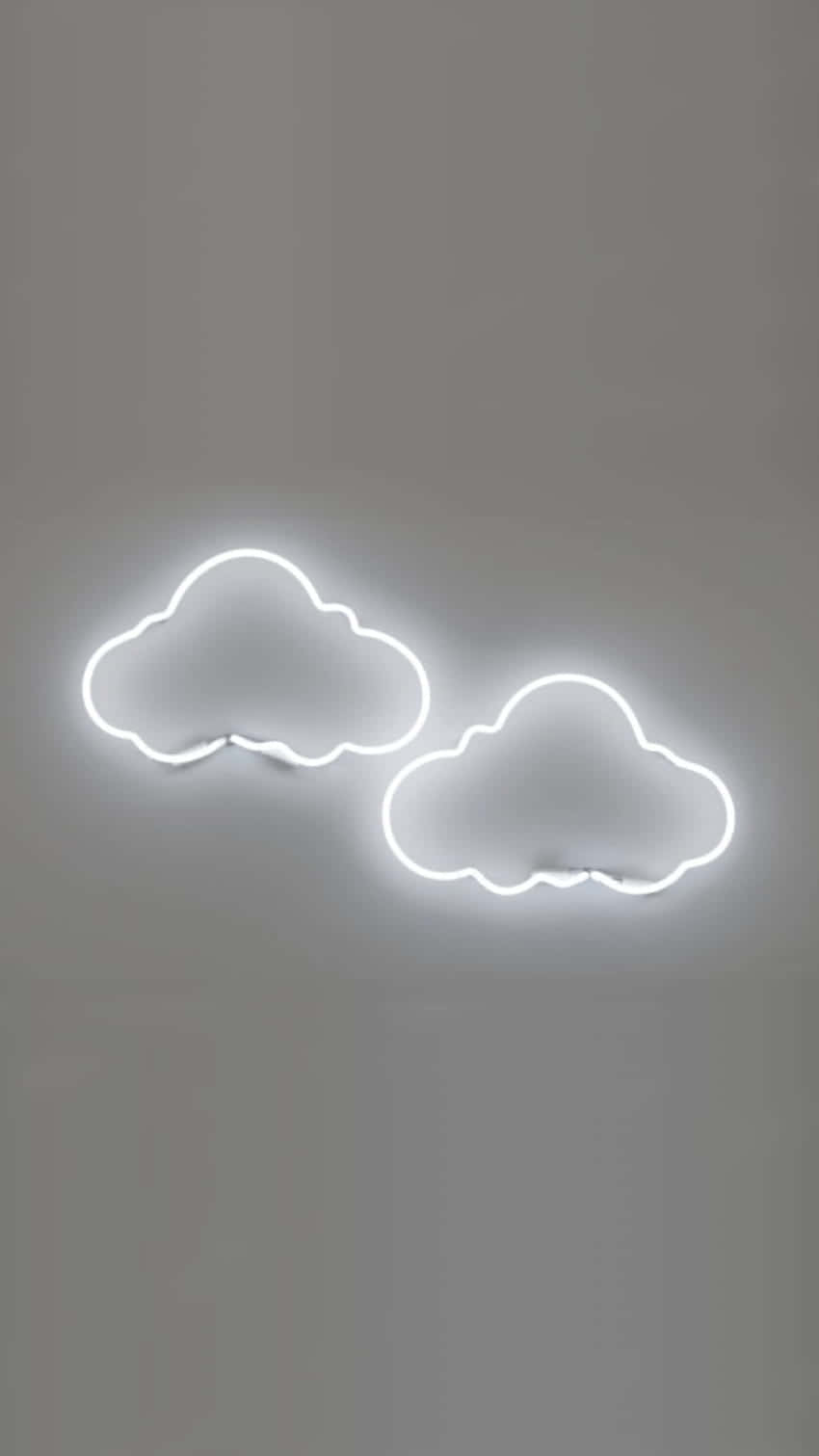 Neon Clouds Wall Art, glowing white neon cloud lights, plain gray wall, HD Phone Wallpaper