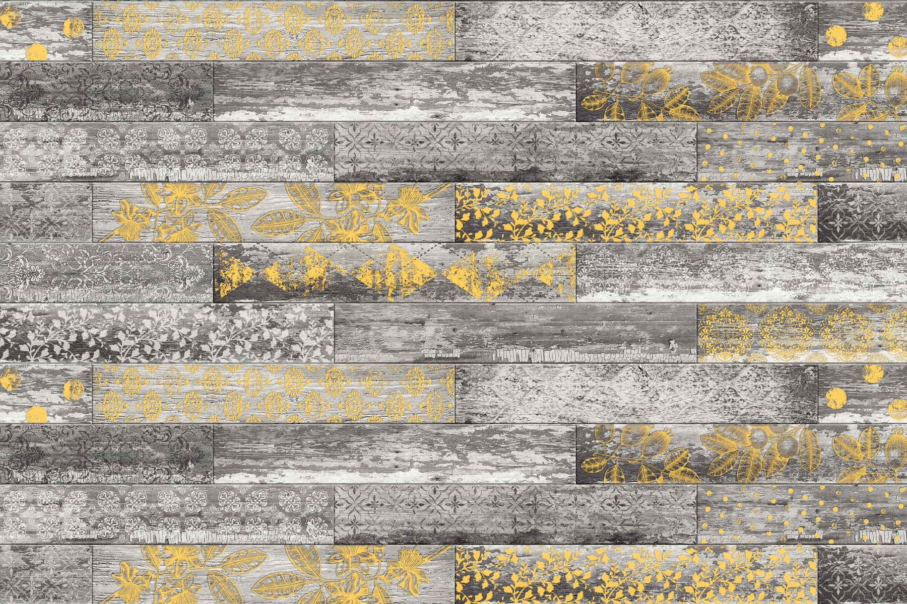 gray wooden planks, golden floral patterns, geometric patterns, HD Desktop Wallpaper