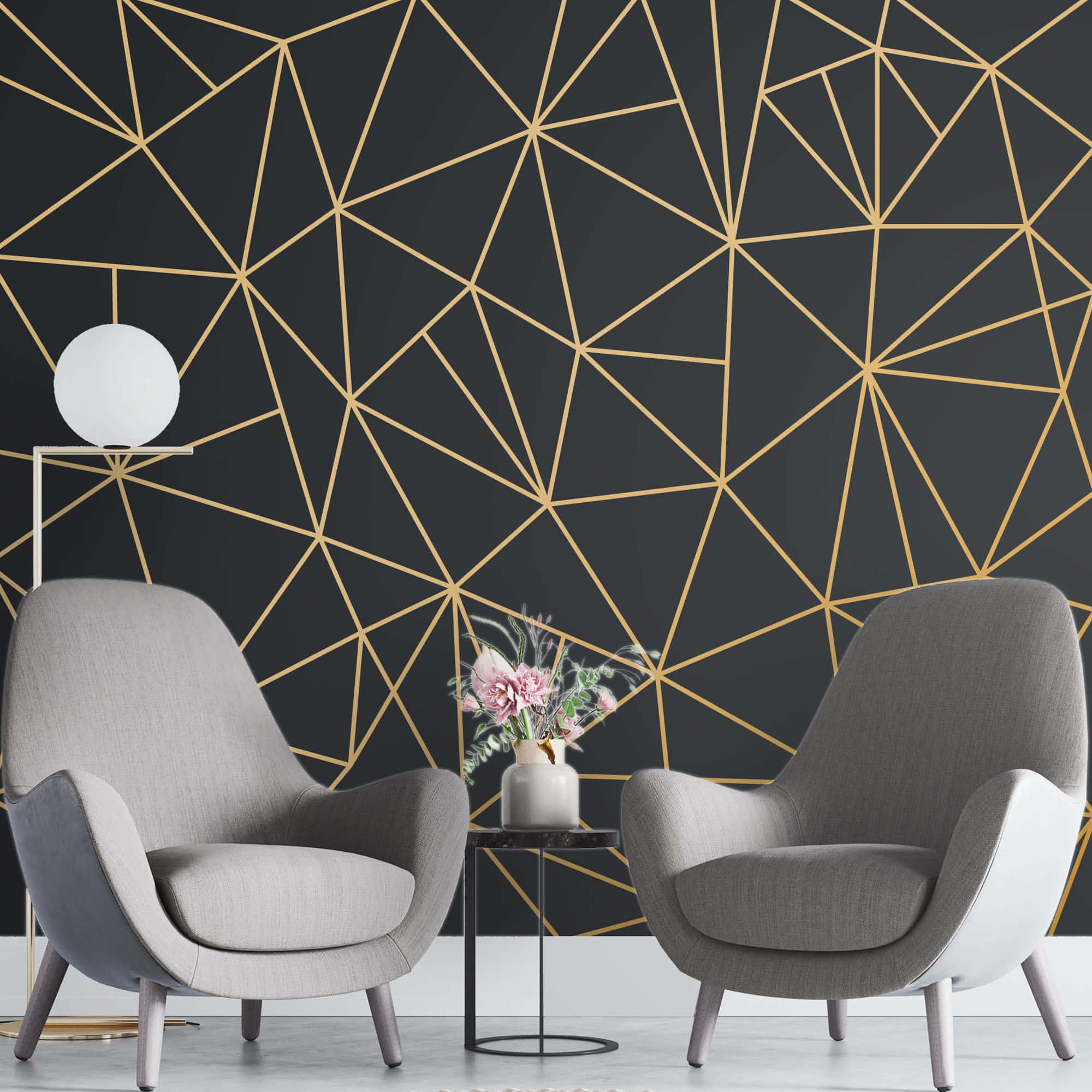 Gray And Yellow Wall Chairs, gray armchairs, modern room, Full HD Desktop Wallpaper