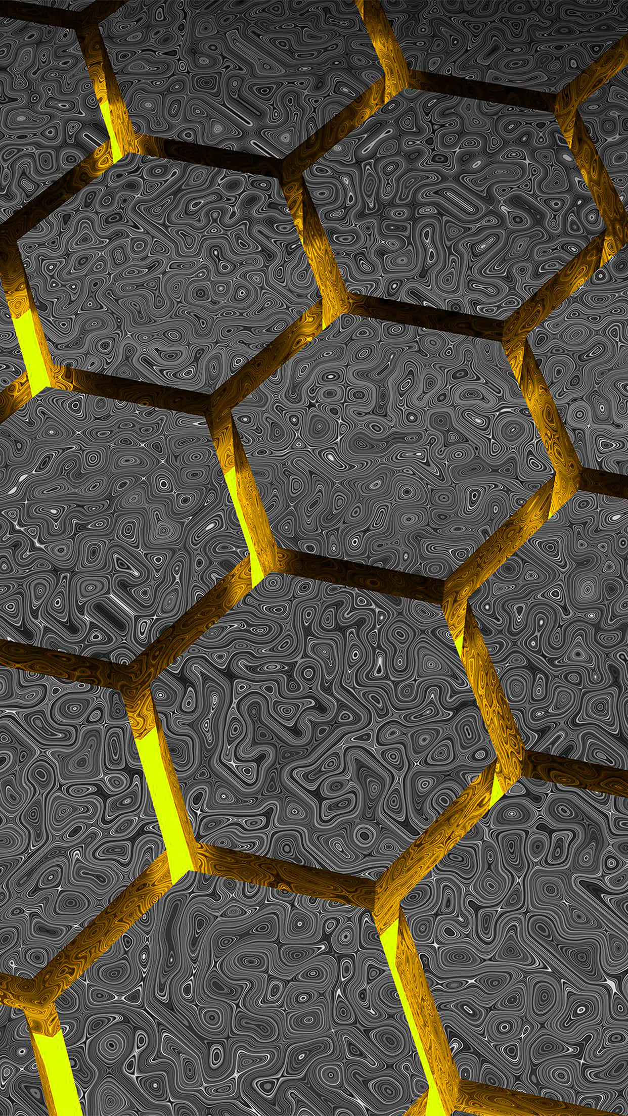 Gray And Yellow, 3D Hexagon, golden hexagonal frames, Full HD Phone Wallpaper