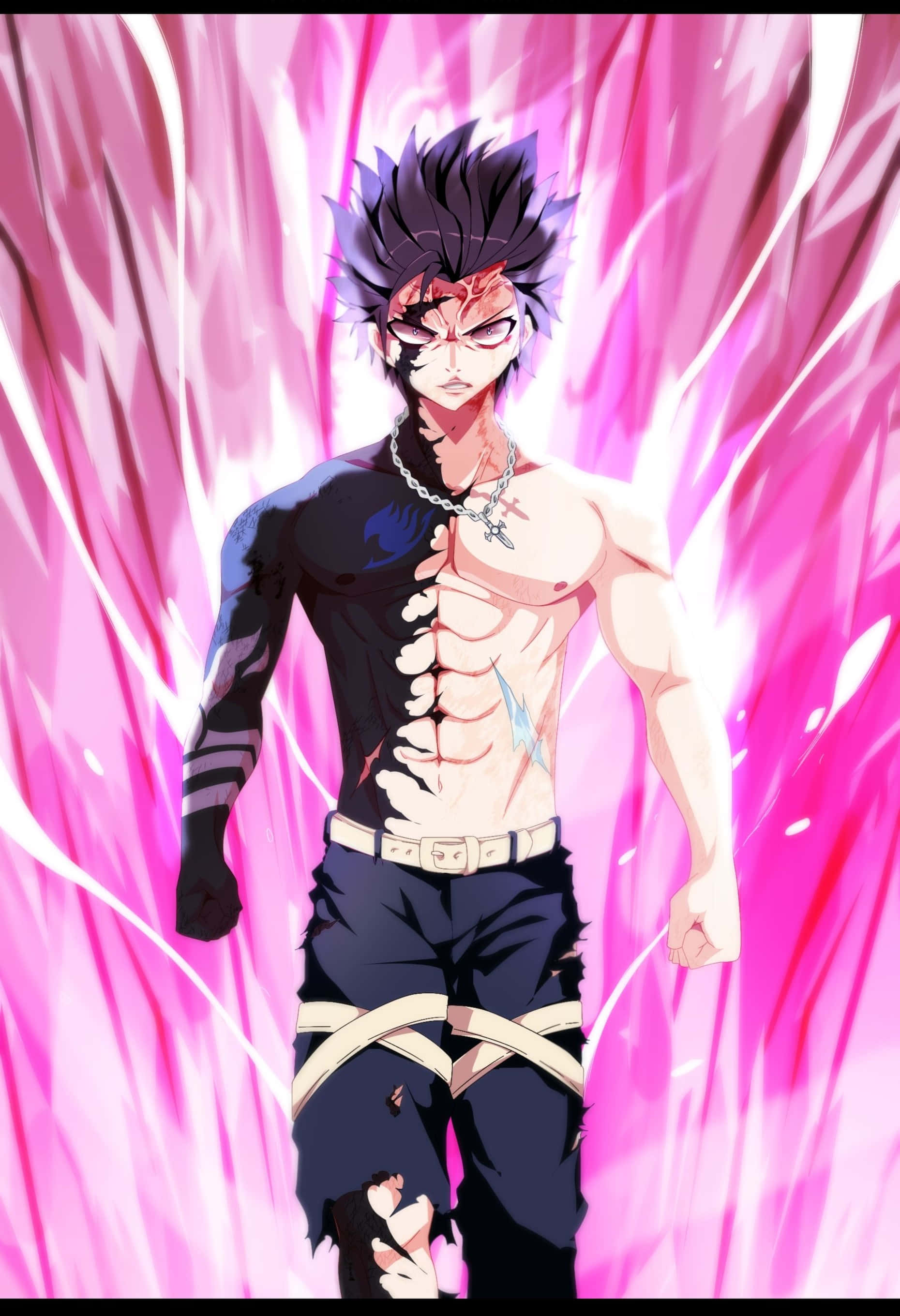 Gray Fullbuster, spiky-haired anime warrior, scarred torso, 2K Phone Wallpaper