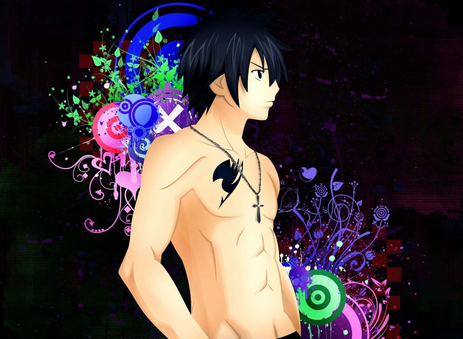 Gray Fullbuster, black hair, cross necklace, HD Desktop Wallpaper