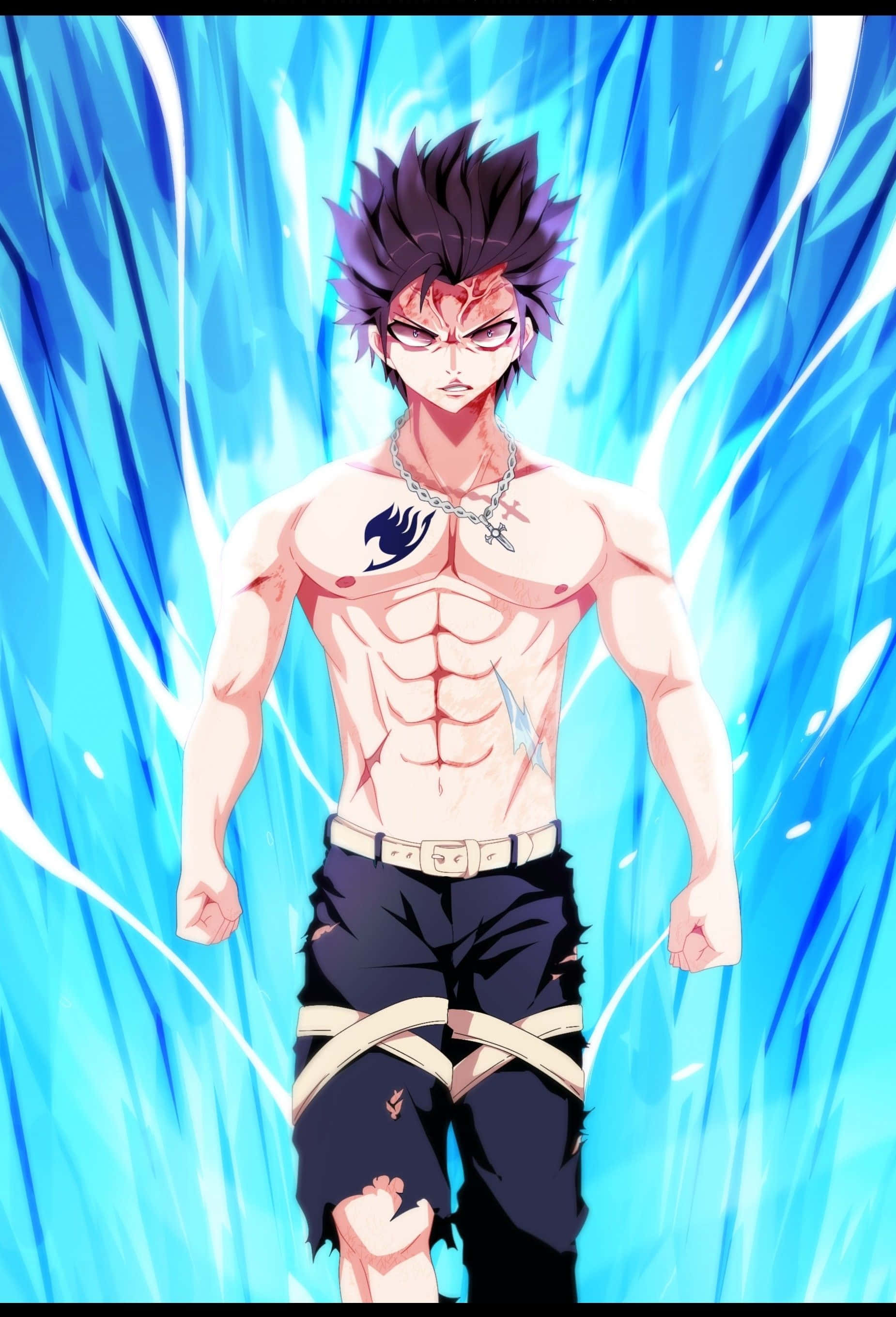 Gray Fullbuster, spiky dark hair, flame tattoo, 2K Phone Wallpaper