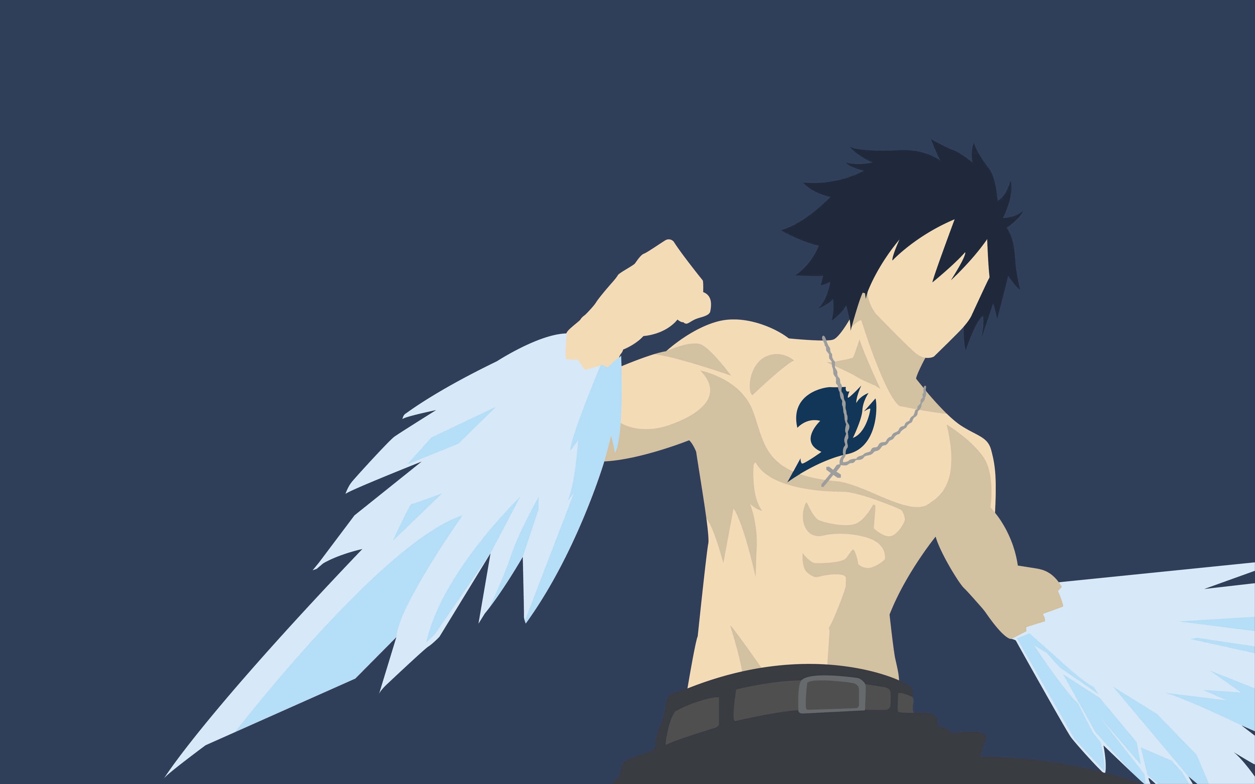 Gray Fullbuster, black hair, light blue wings, 4K Desktop Wallpaper