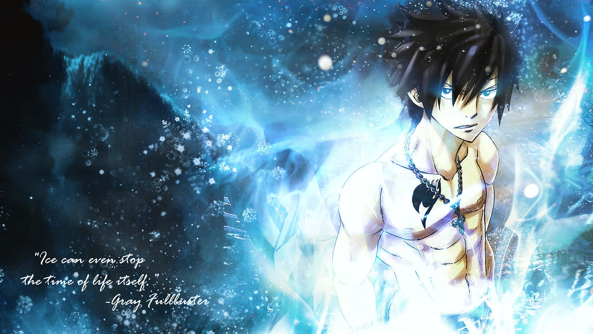 Gray Fullbuster, blue ice magic, snowflakes, Full HD Desktop Wallpaper