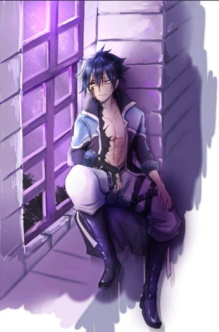 Gray Fullbuster, blue-haired anime boy, stone wall, SD Phone Wallpaper