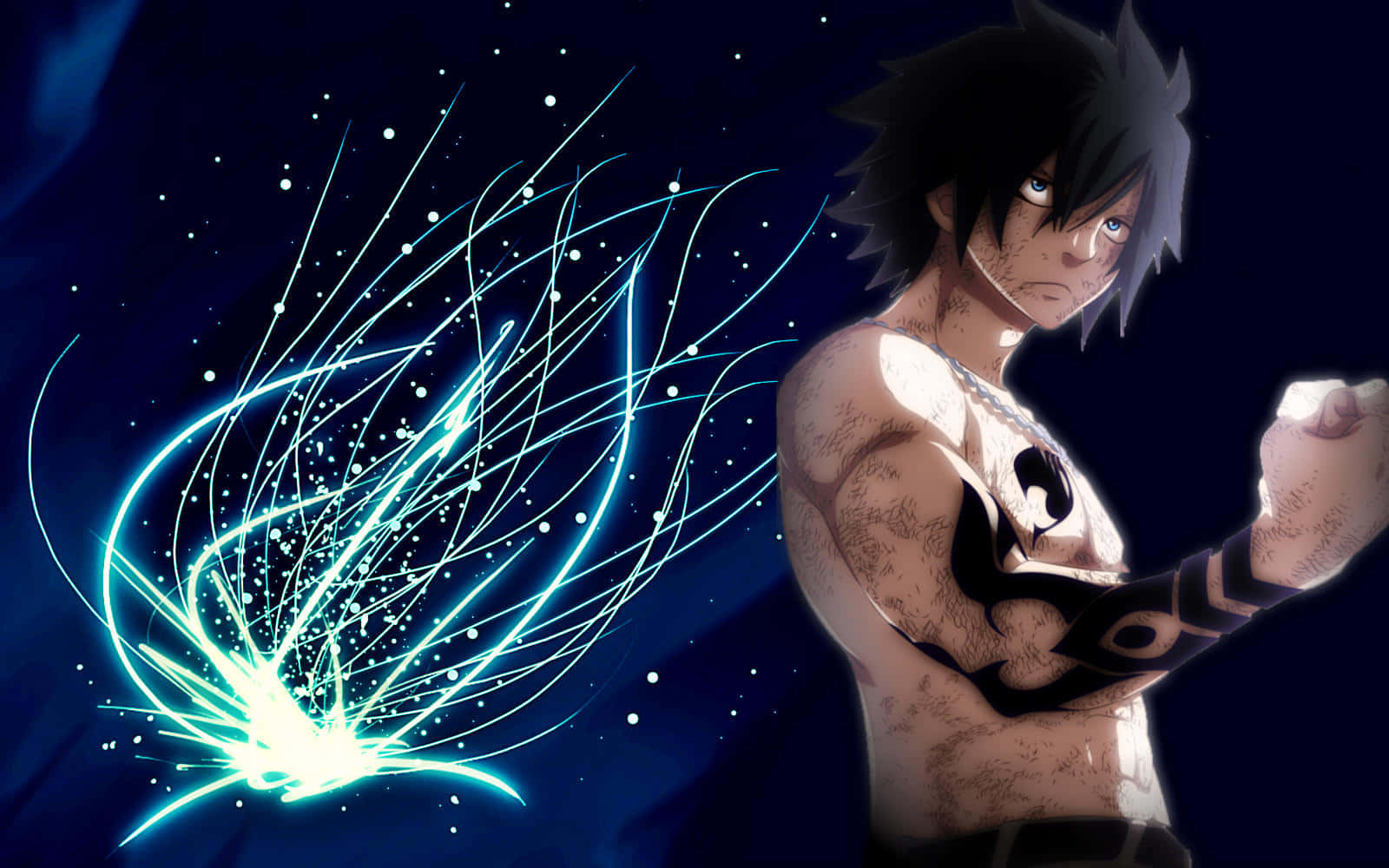 Gray Fullbuster, starry night sky, glowing blue energy, HD Desktop Wallpaper