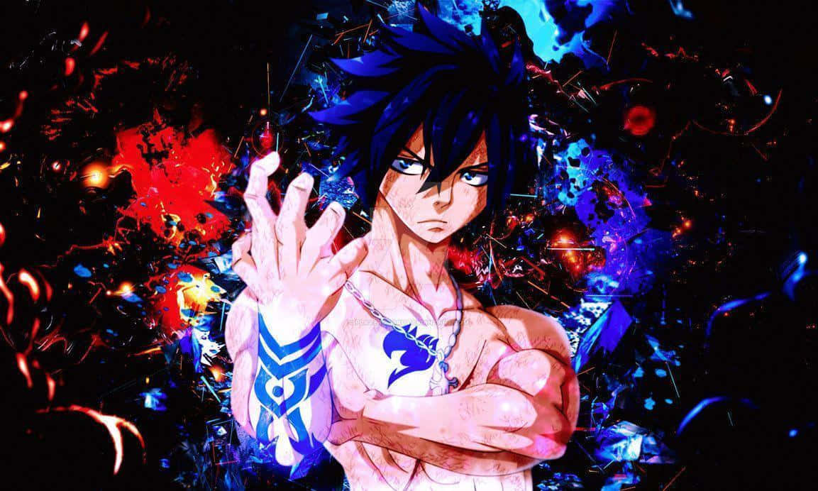 Gray Fullbuster, spiky blue hair, glowing eyes, SD Desktop Wallpaper
