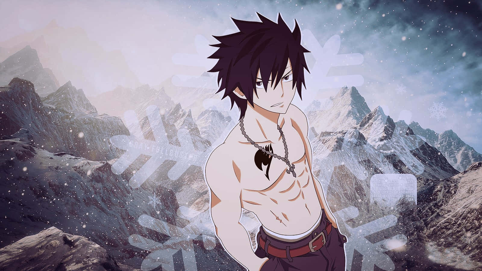 Gray Fullbuster, spiky-haired anime male, snowy mountain backdrop, HD Desktop Wallpaper