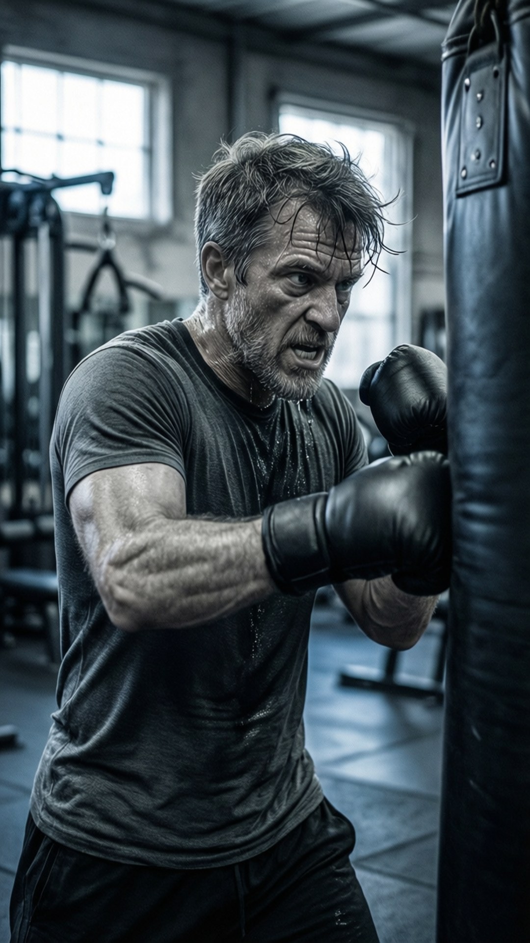 Grit and Grind, heavy bag, dimly lit gym, Full HD Phone Wallpaper