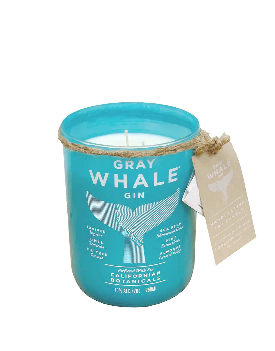 Gray Whale Gin, teal glass candle jar, whale tail design, SD Phone Wallpaper
