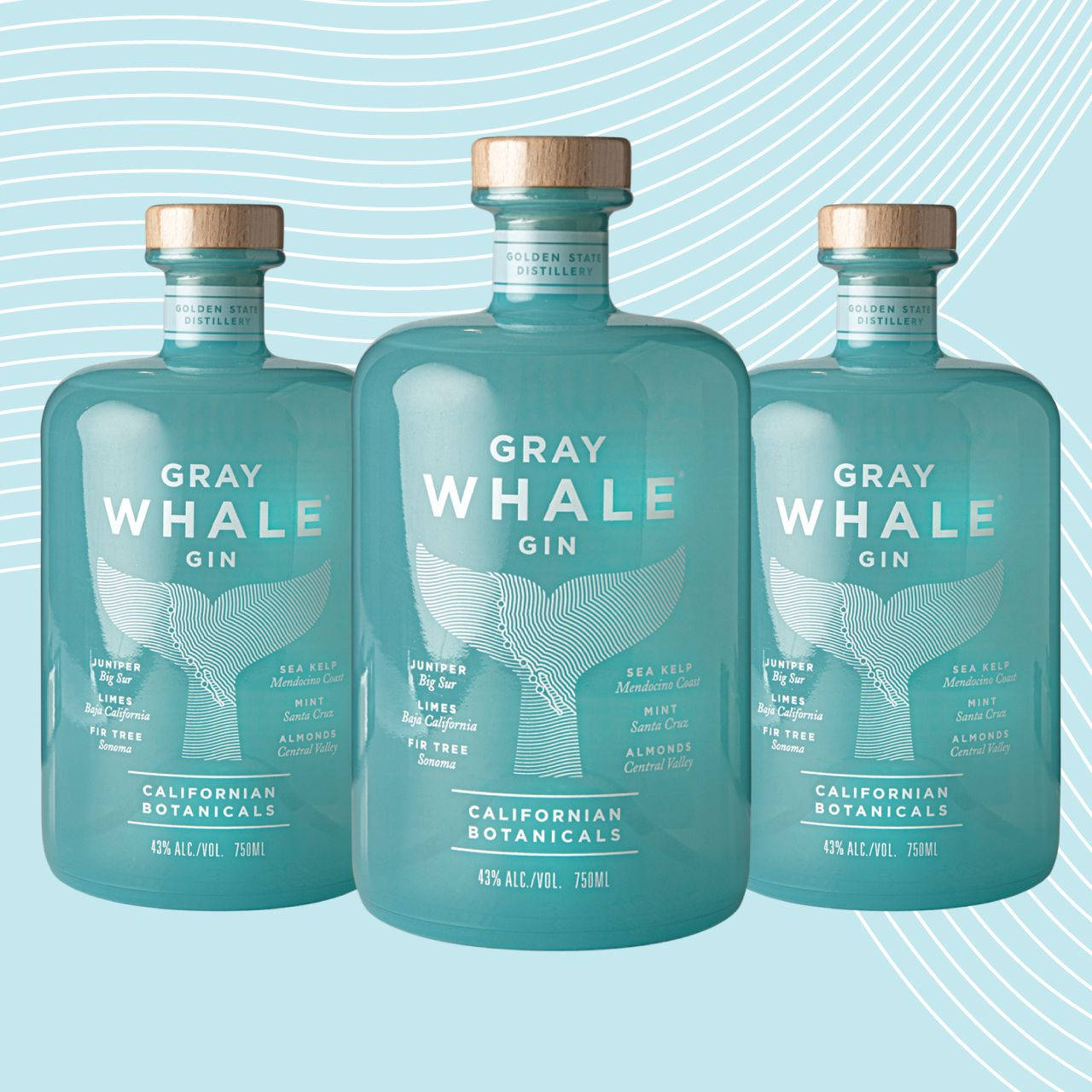 Gray Whale Gin, teal glass bottles, whale tail labels, HD Desktop Wallpaper