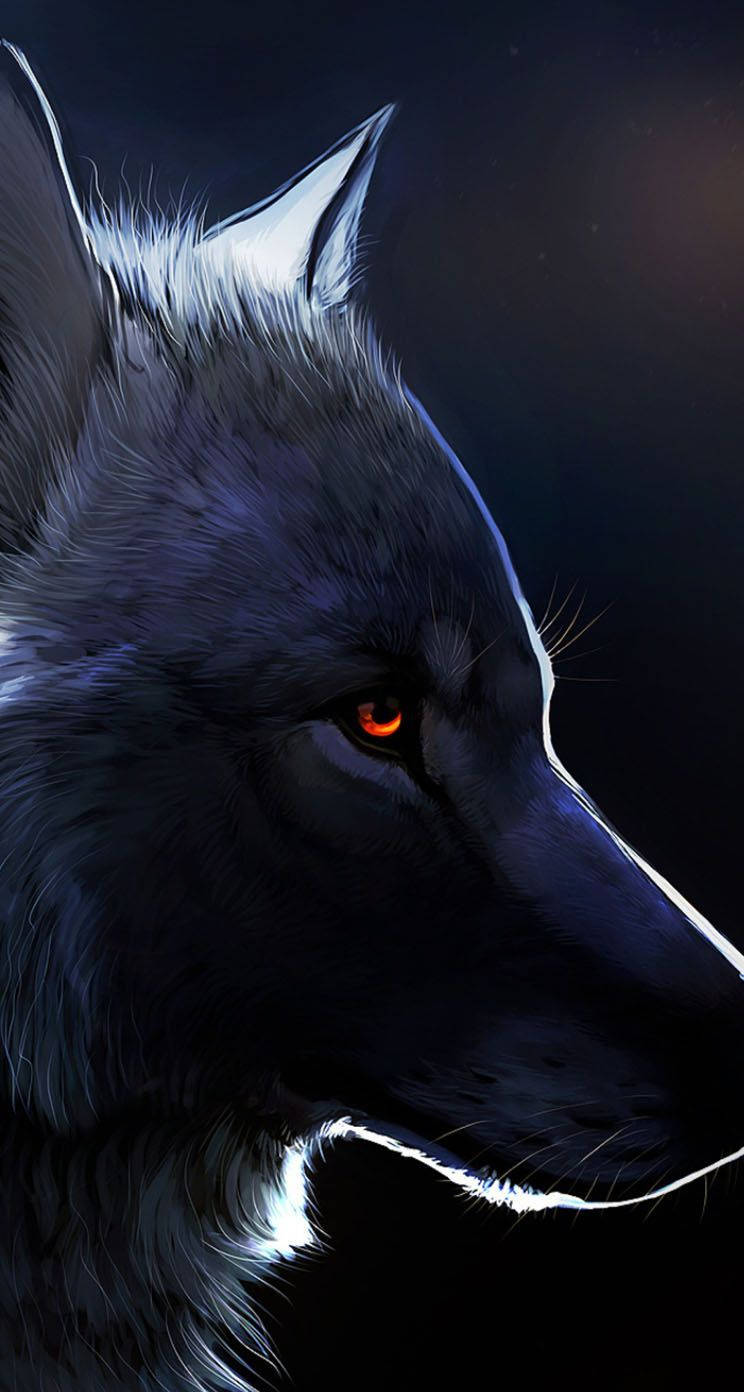 silver and black wolf, glowing orange eyes, black background, HD Phone Wallpaper