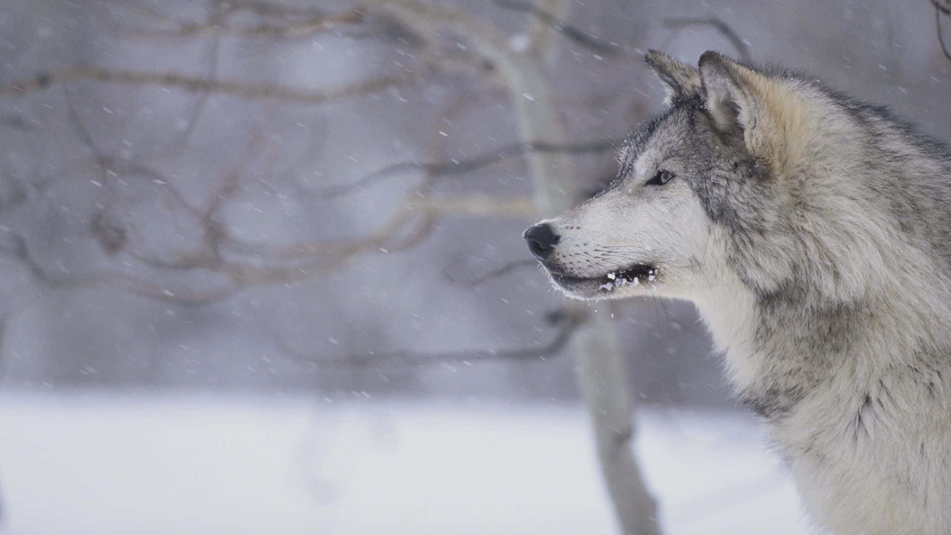 Gray Wolf, snowy forest, snowflakes, Full HD Desktop Wallpaper