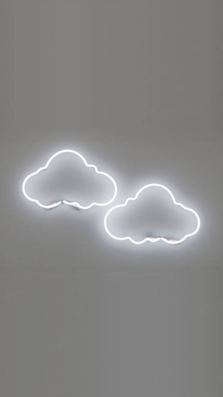 neon white clouds, aesthetic gray background, glowing white neon cloud lights, HD Phone Wallpaper