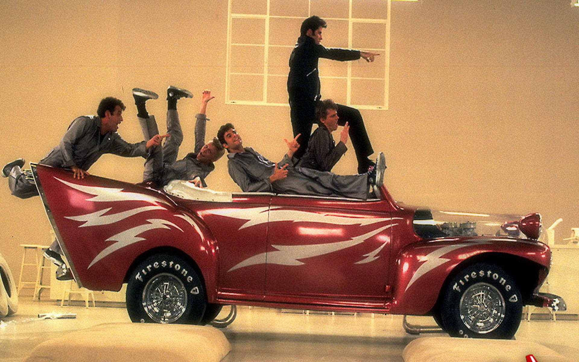 Grease, red Ford convertible, white lightning decals, Full HD Desktop Wallpaper