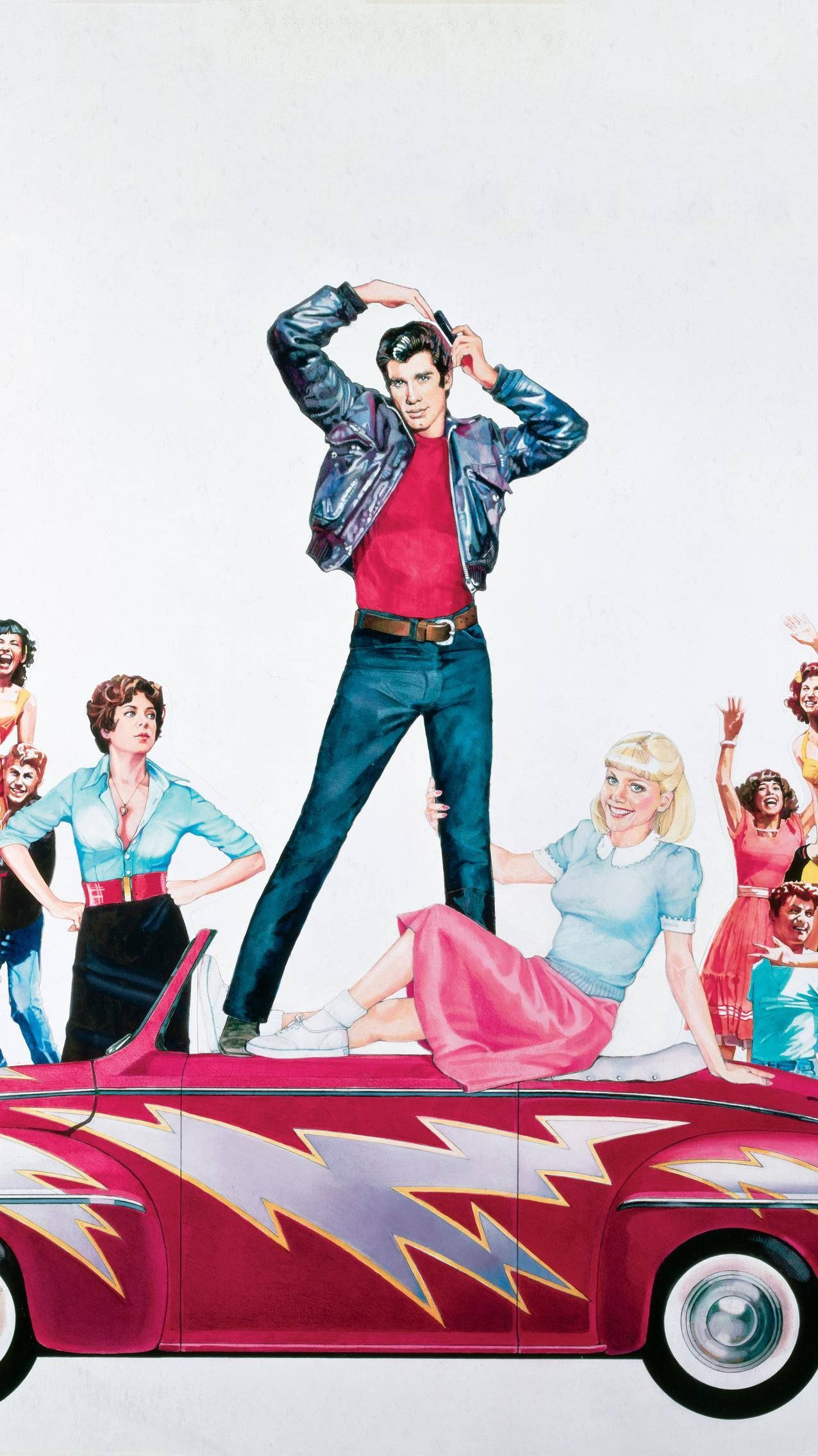 Grease, leather jacket, red convertible, Full HD Phone Wallpaper