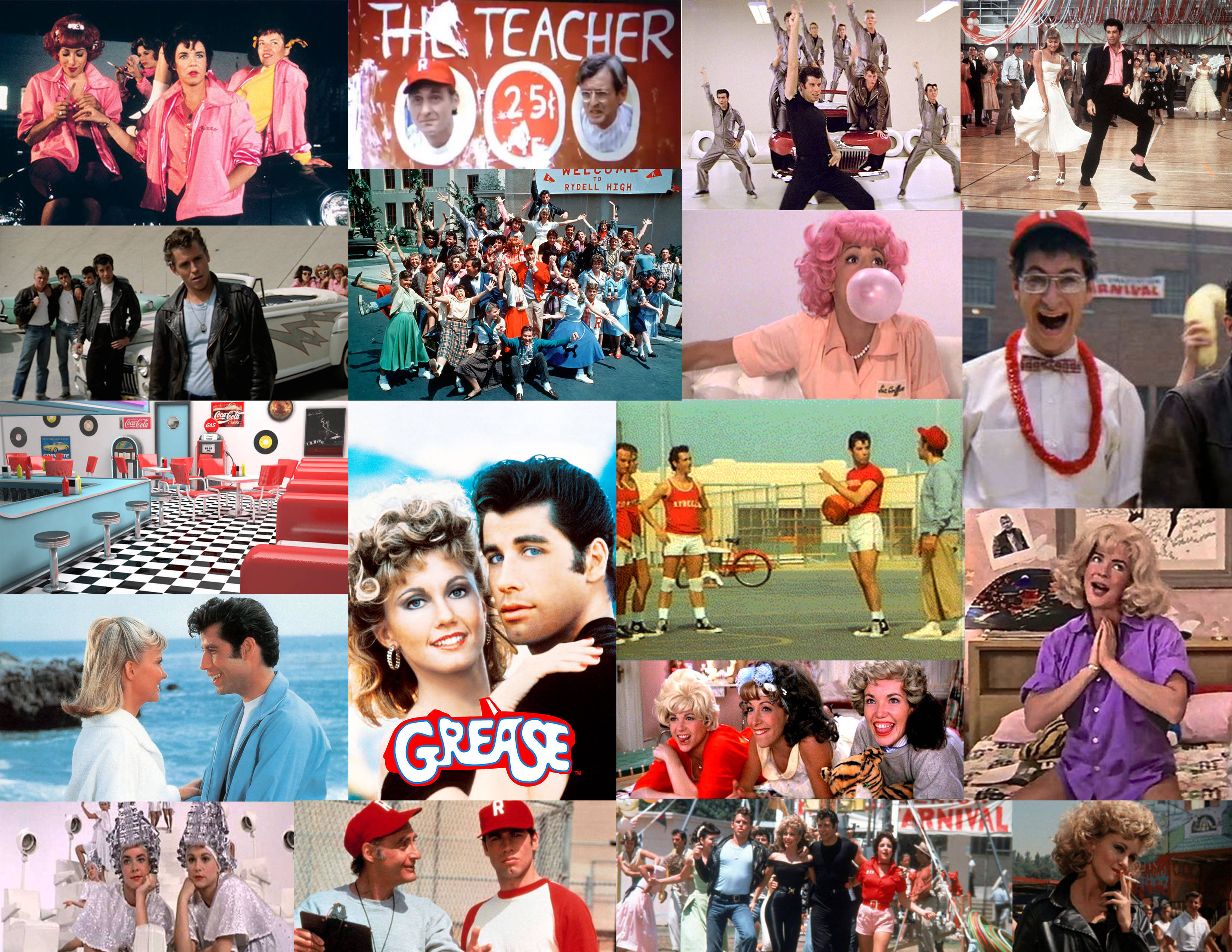 Grease, 1950s costumes, school dances, 2K Desktop Wallpaper