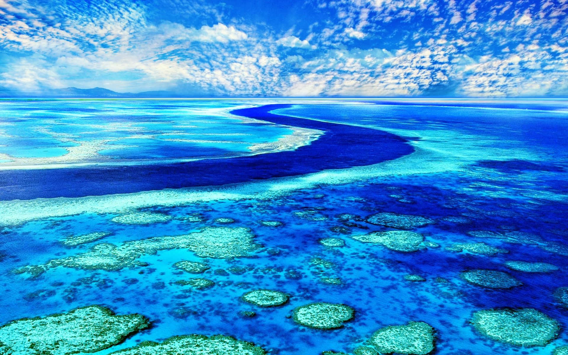 Great Barrier Reef, turquoise waters, deep blue channels, Full HD Desktop Wallpaper