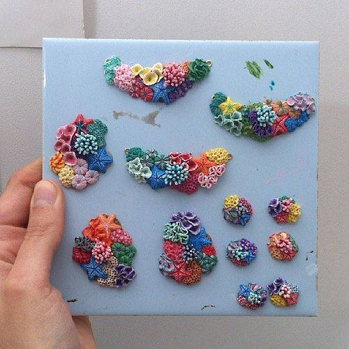 miniature coral, light blue board, colorful handmade polymer clay coral reef sculptures, SD Desktop Wallpaper