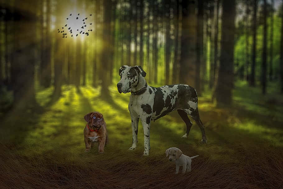 Great Dane, forest, sunlit, SD Desktop Wallpaper