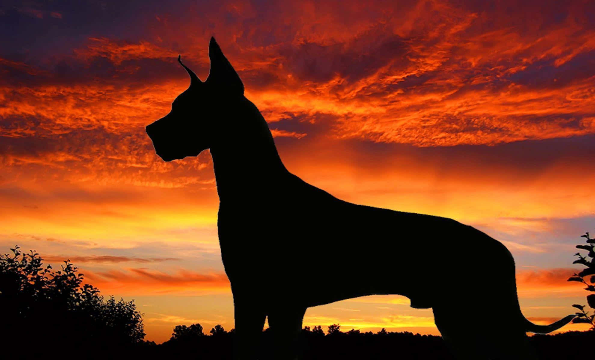 Great Dane, silhouette, sunset, Full HD Desktop Wallpaper
