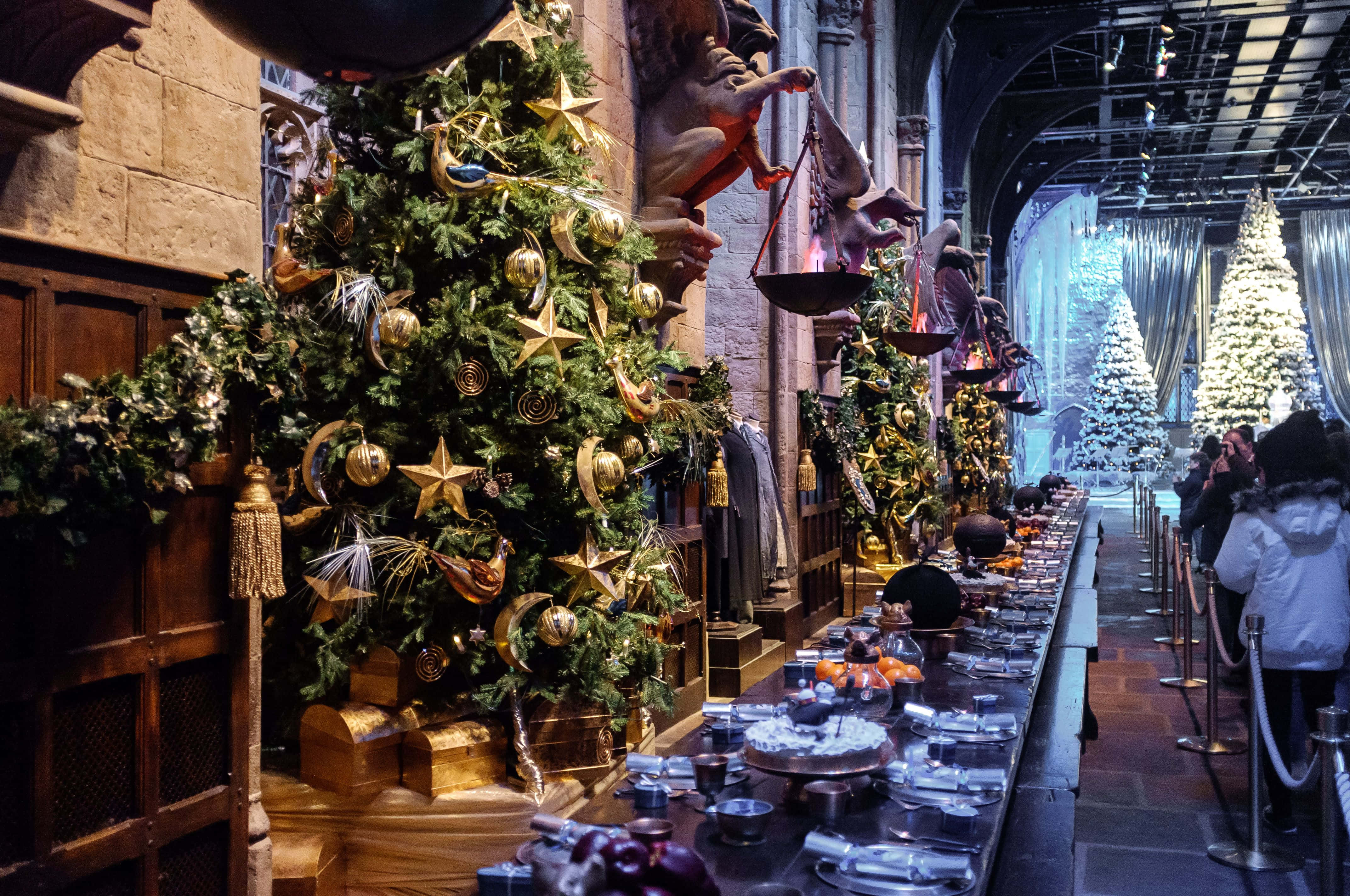 Great Hall, Harry Potter, Christmas tree, 4K Desktop Wallpaper