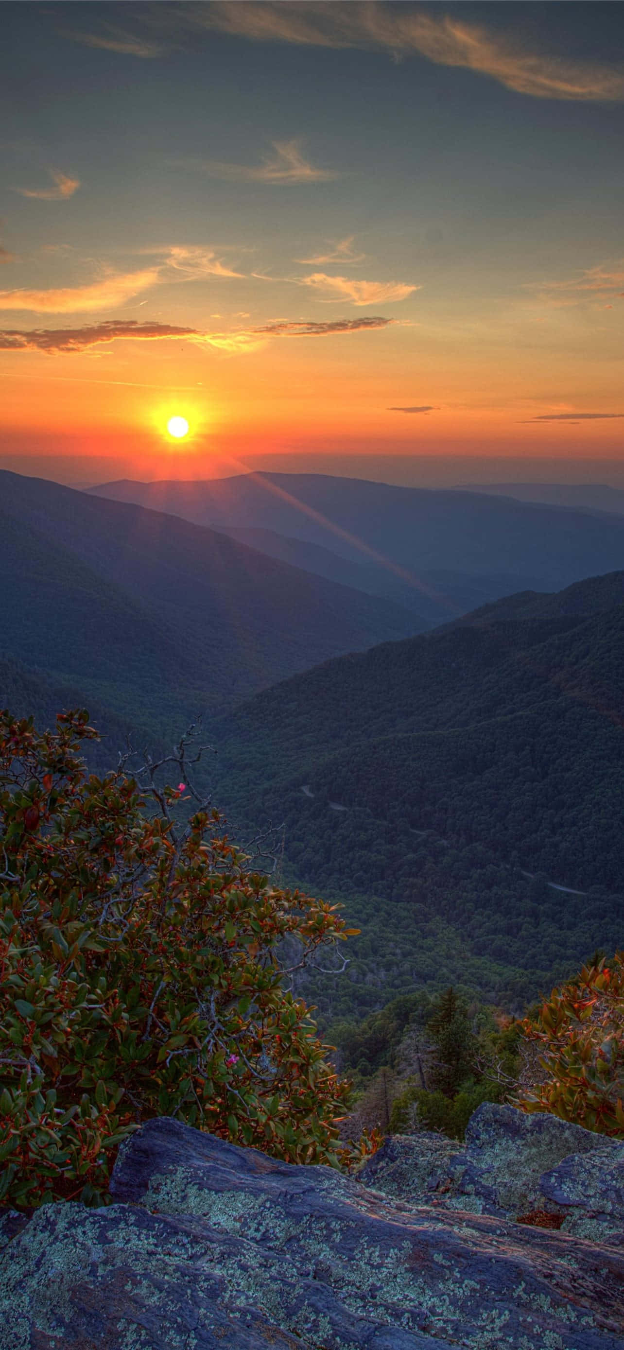 Great Smoky Mountains National Park, golden sun, sunset, 2K Phone Wallpaper