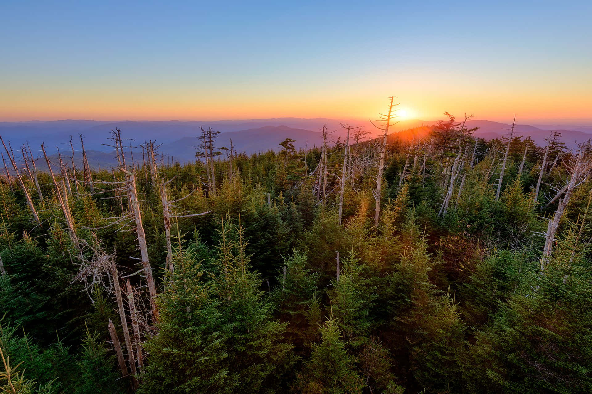 Great Smoky Mountains National Park, orange, sunset, Full HD Desktop Wallpaper