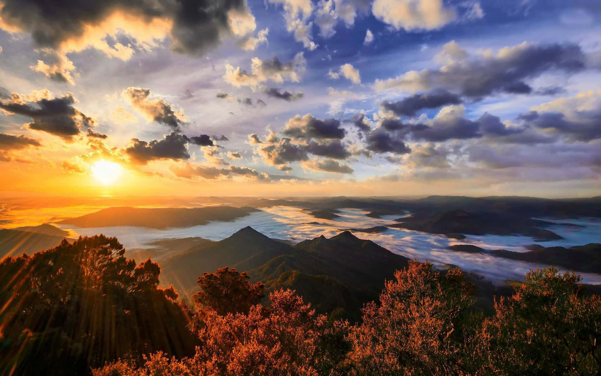 Great Smoky Mountains National Park, Sunset, mountain peaks, Full HD Desktop Wallpaper