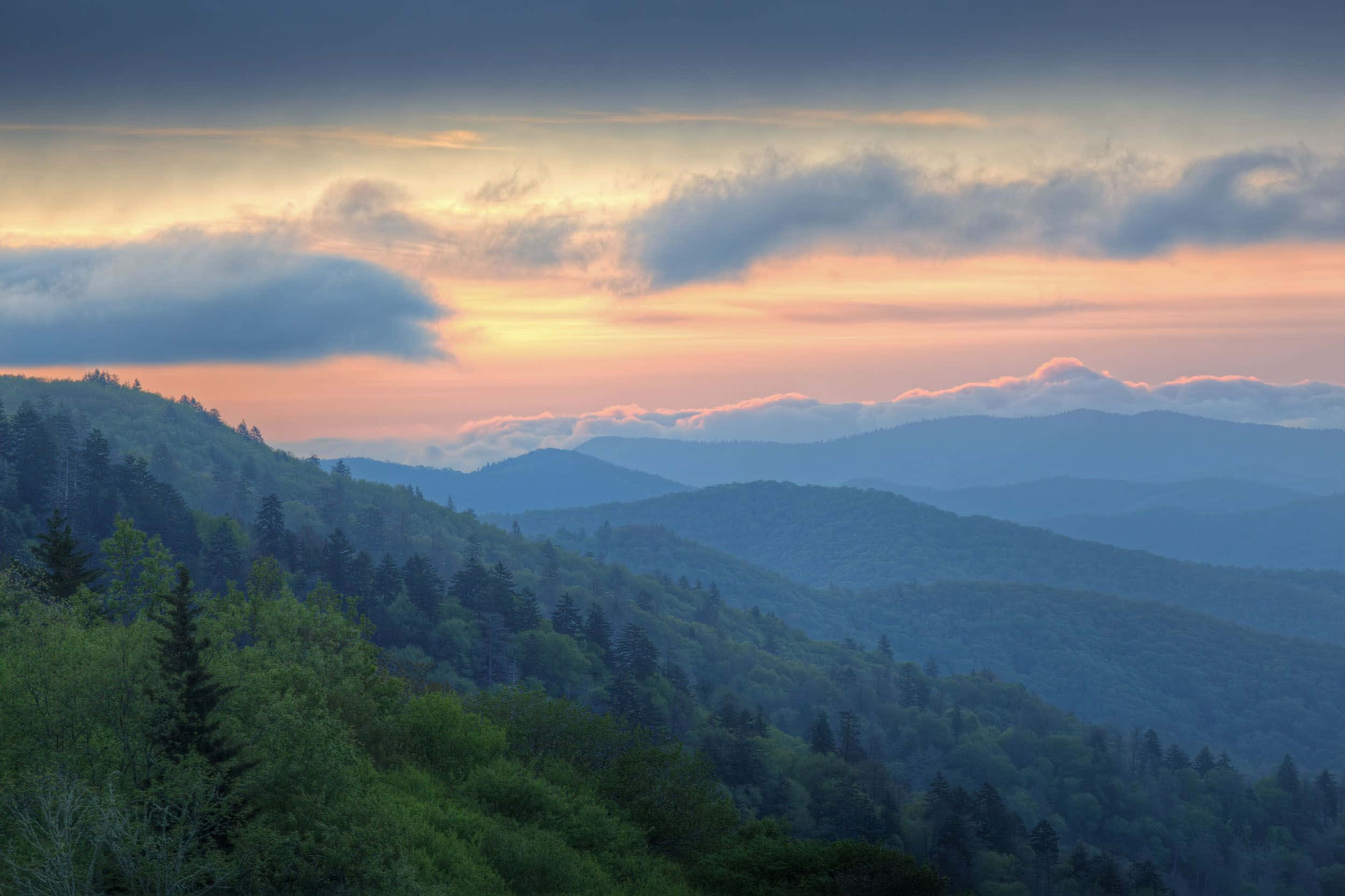 Great Smoky Mountains National Park, sunset, orange, Full HD Desktop Wallpaper