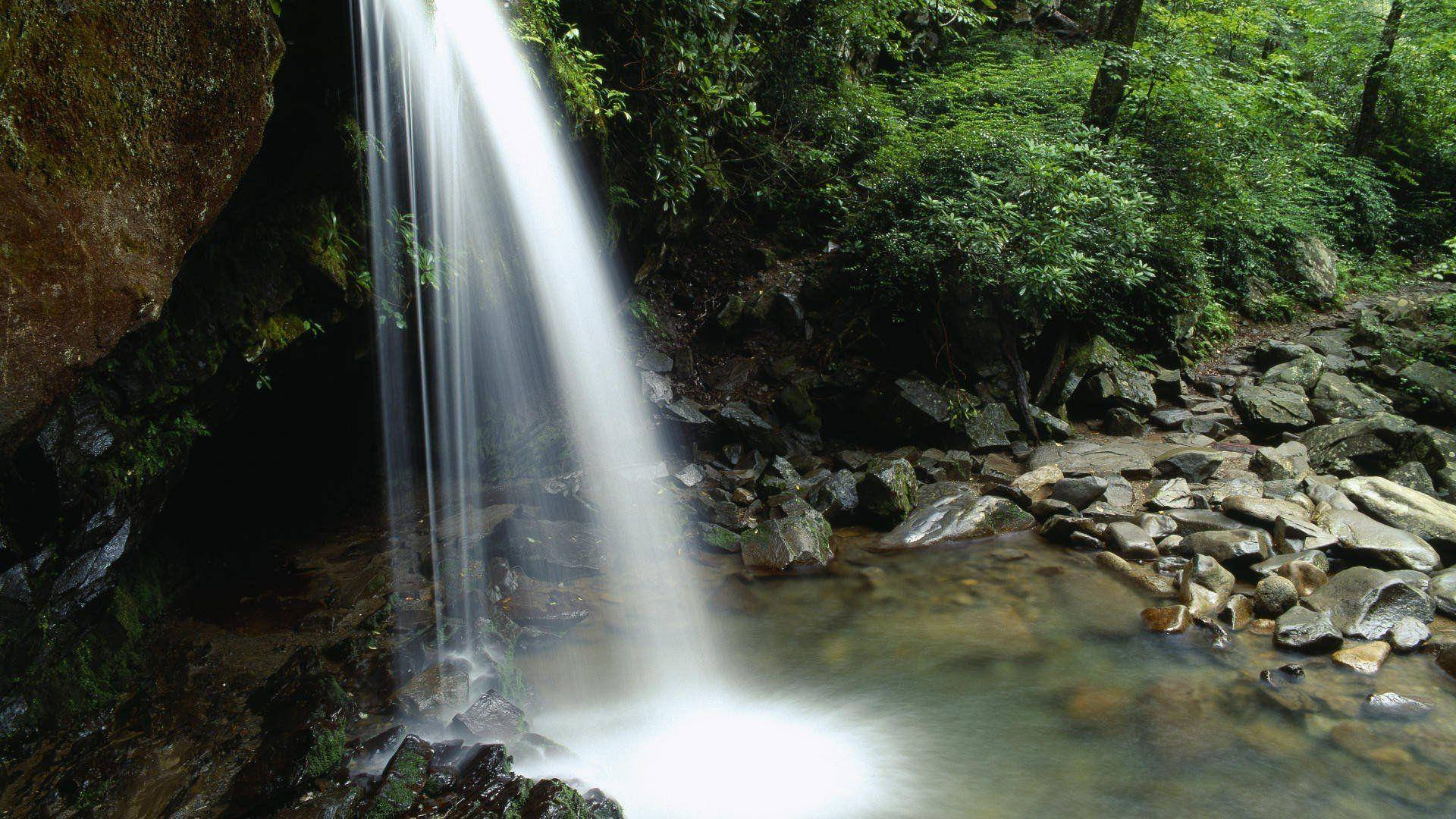 Great Smoky Mountains, waterfall, mossy rocks, Full HD Desktop Wallpaper