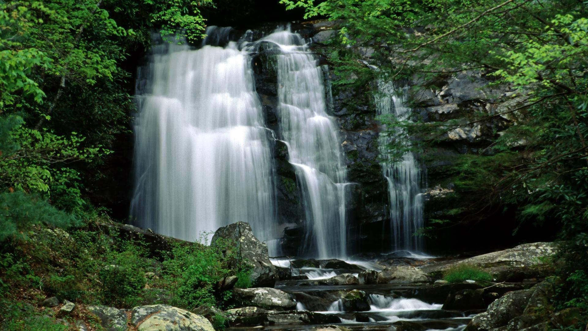 Great Smoky Mountains, waterfall, mossy rocks, Full HD Desktop Wallpaper