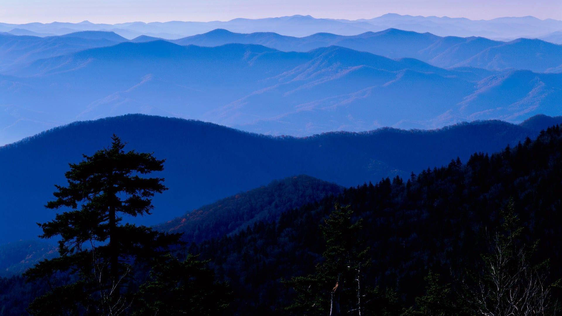 Great Smoky Mountains, twilight sky, atmospheric blue haze, Full HD Desktop Wallpaper