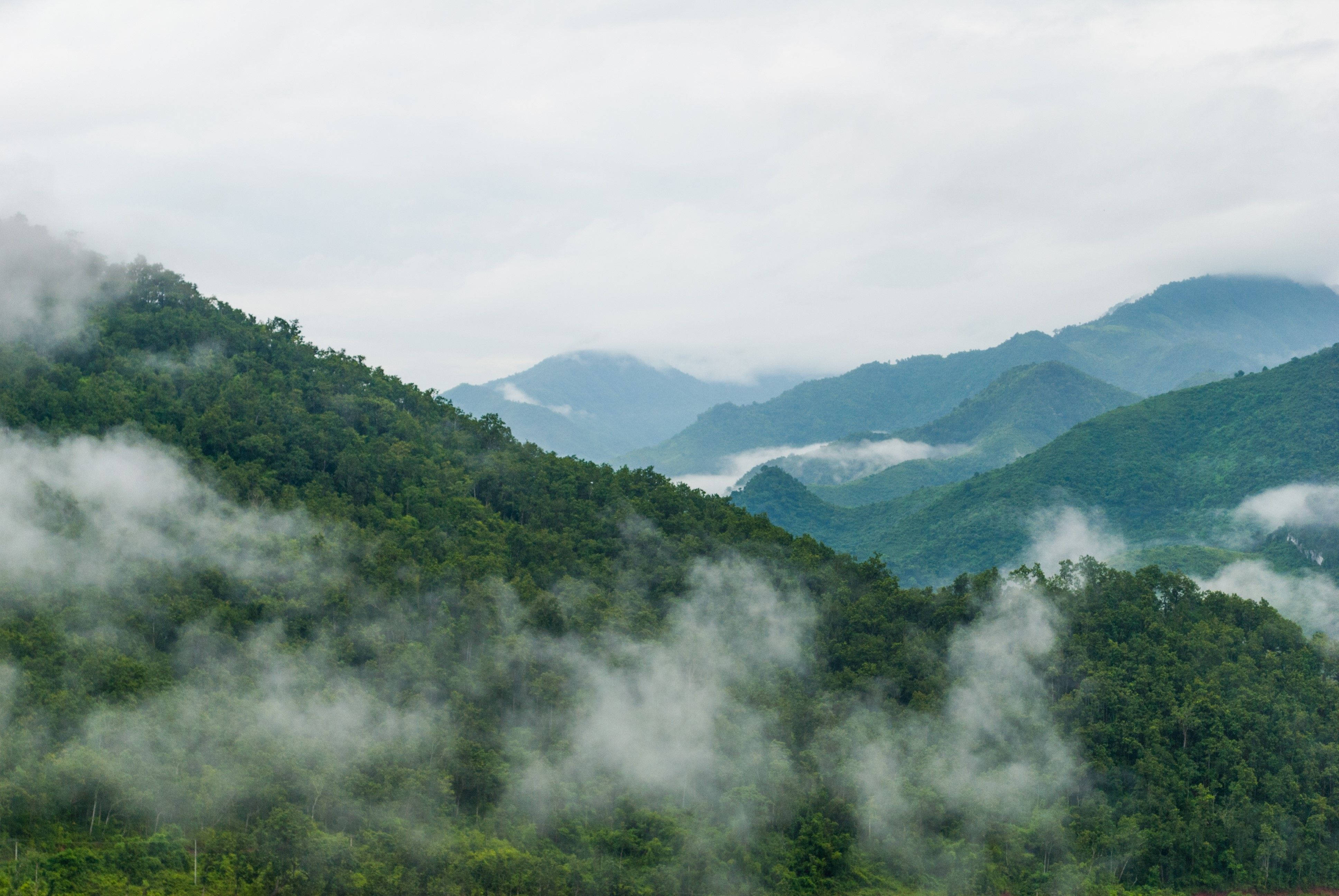 cloudy and smoky mountains, misty green mountains, thick fog, 4K Desktop Wallpaper