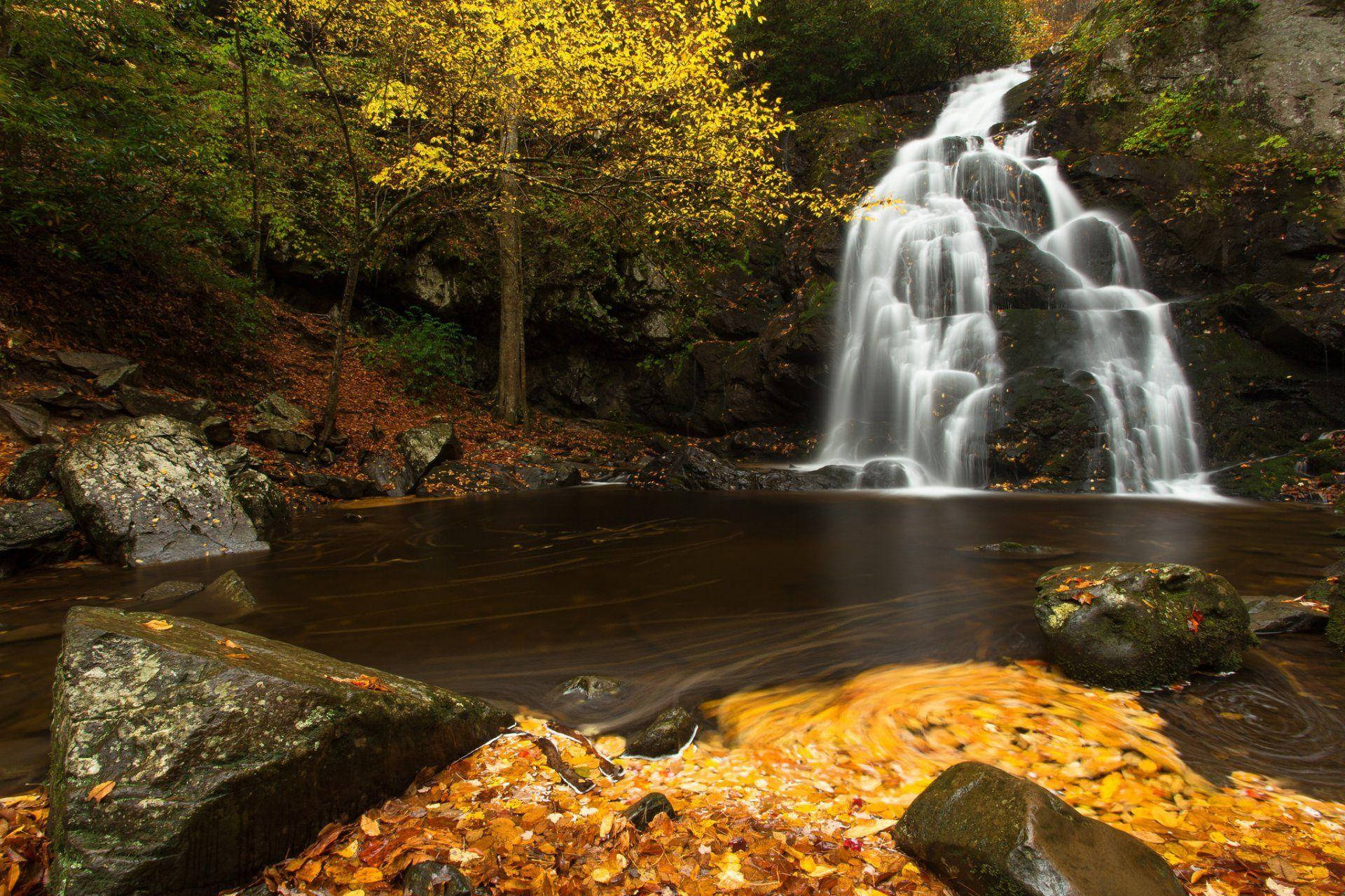 Great Smoky Mountains, autumn, waterfall, Full HD Desktop Wallpaper