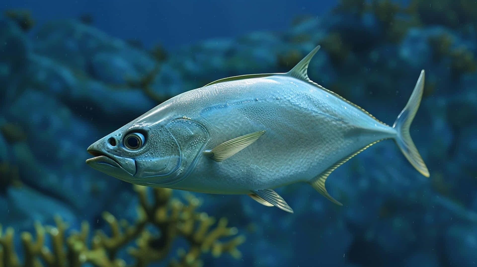 Greater Amberjack, silver, deep blue ocean water, Full HD Desktop Wallpaper