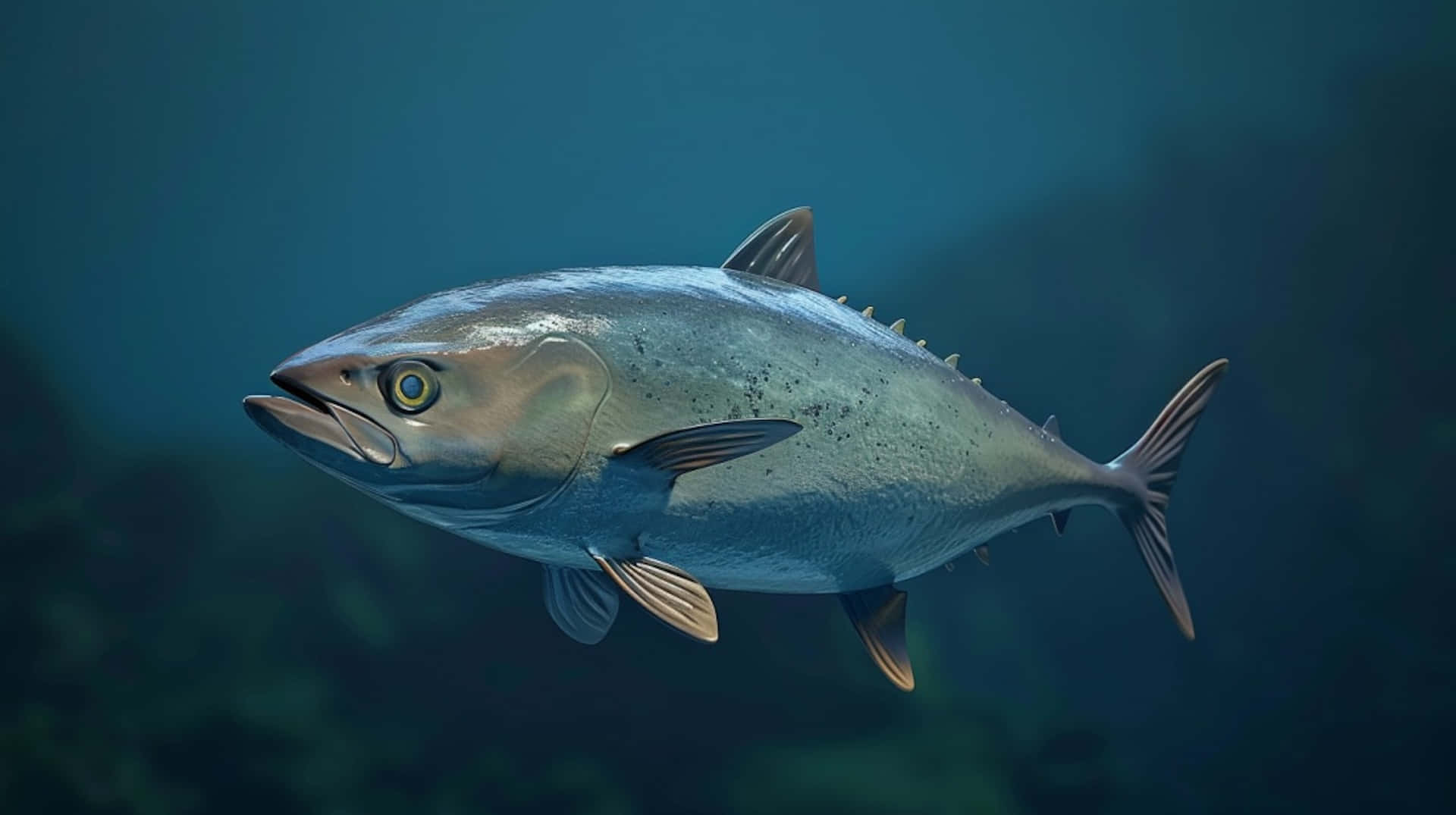 Greater Amberjack, silver, deep blue ocean water, Full HD Desktop Wallpaper