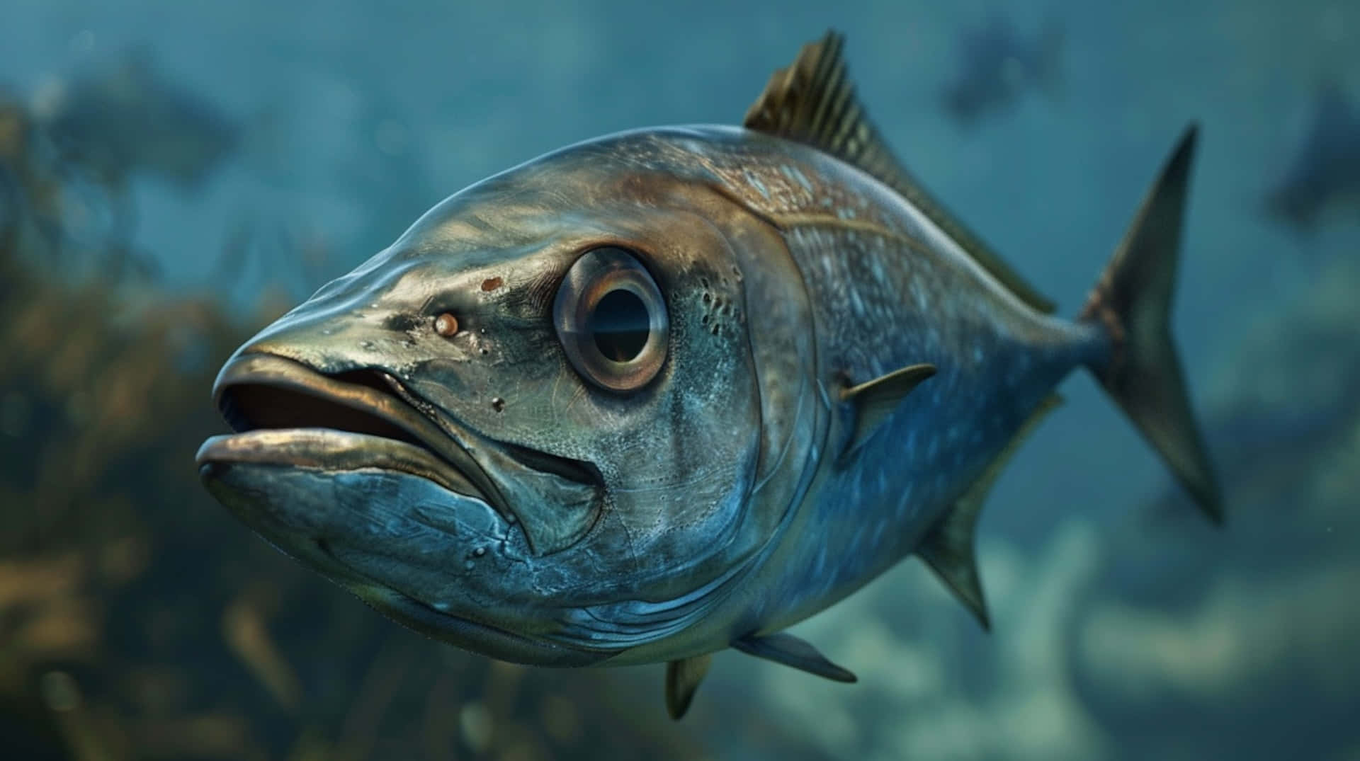 Greater Amberjack, silver, blue underwater, Full HD Desktop Wallpaper