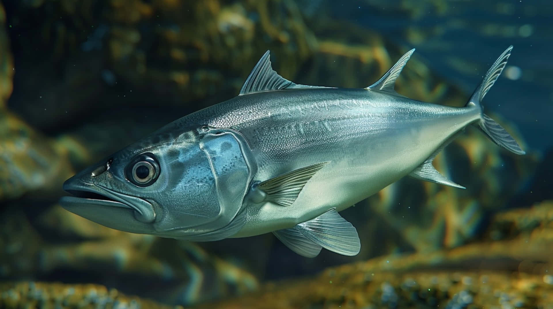 Greater Amberjack, silver, sunlit, Full HD Desktop Wallpaper