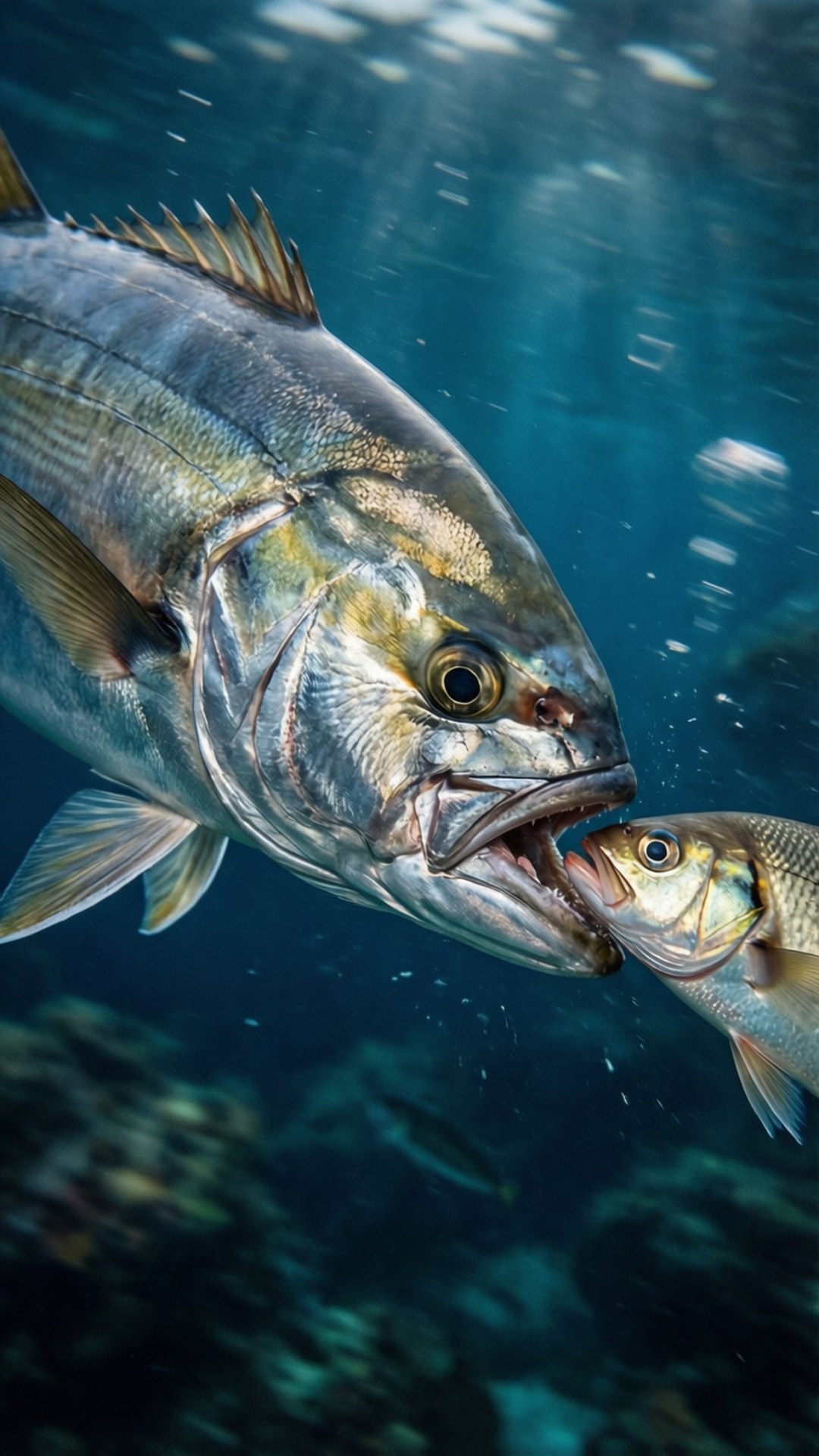 Greater Amberjack, motion blur, chasing prey, Full HD Phone Wallpaper