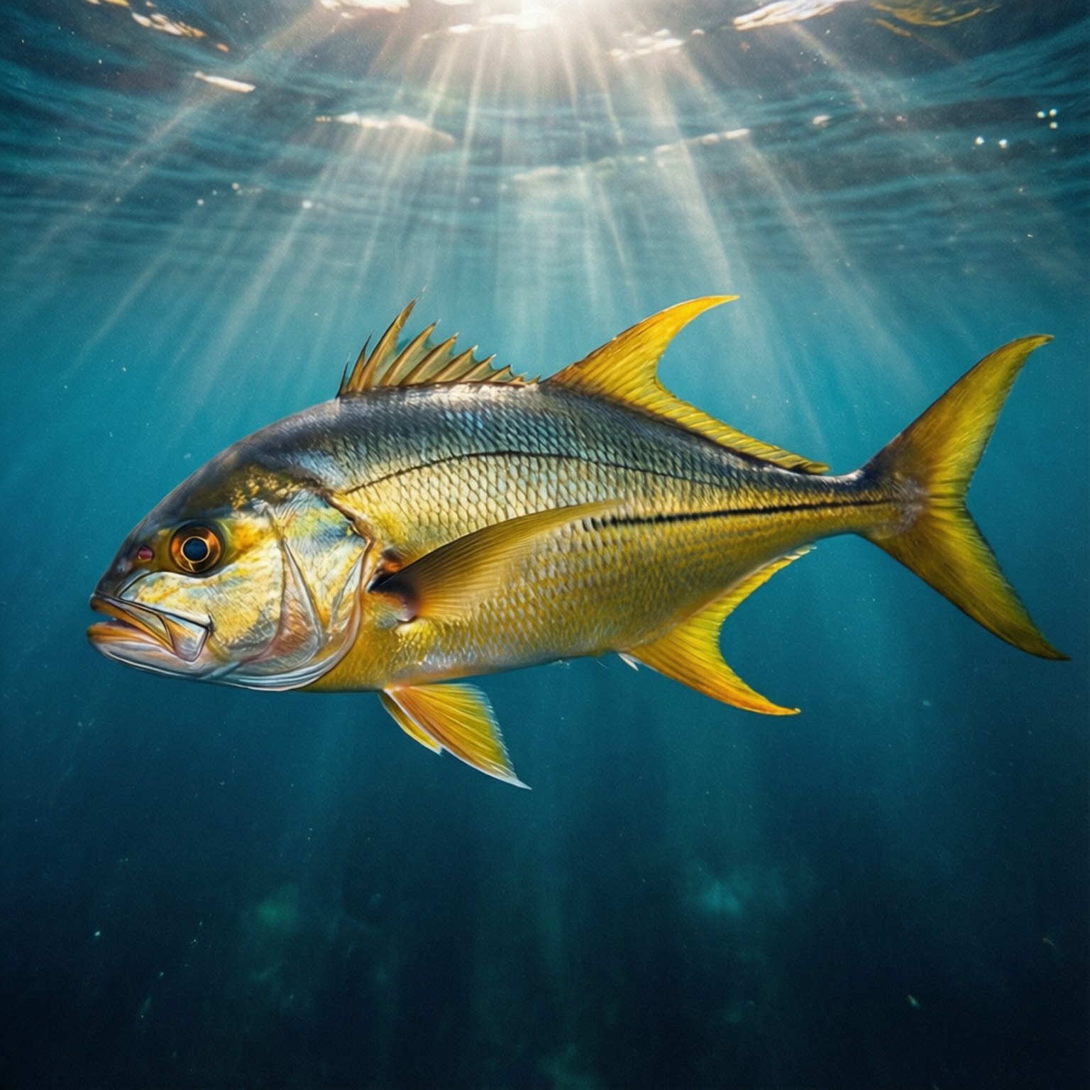 Greater Amberjack, surface, sunlight rays, HD Desktop Wallpaper