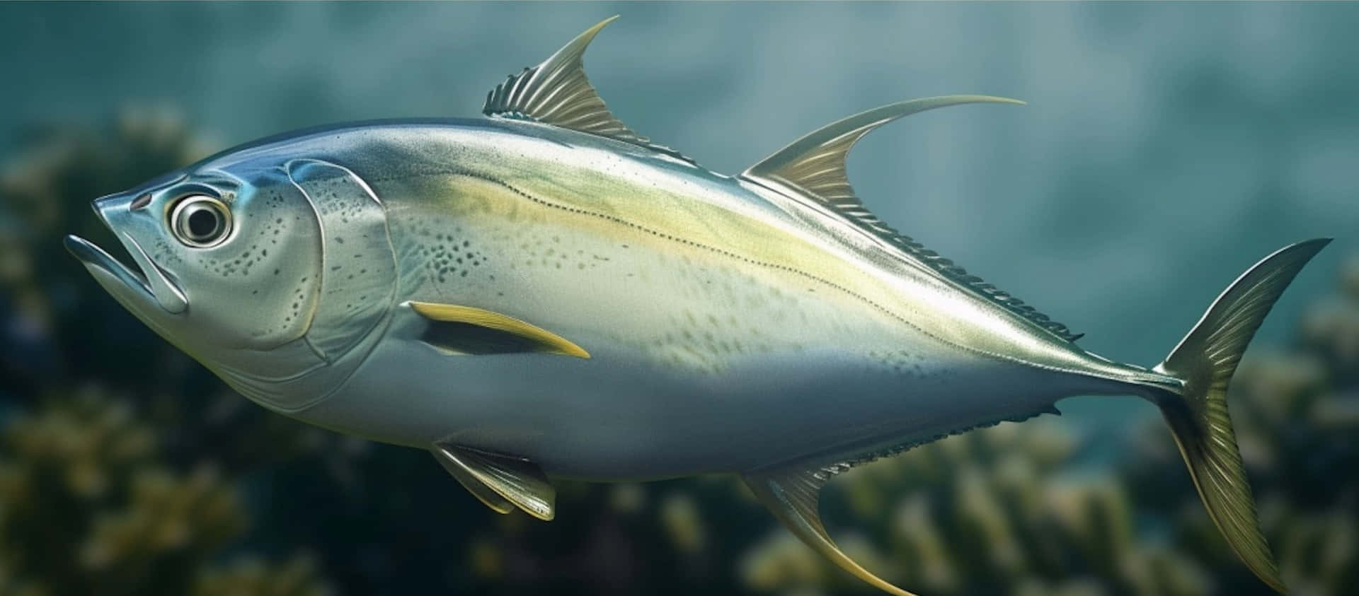Greater Amberjack, Seriola dumerili, turquoise ocean water, Full HD Desktop Wallpaper