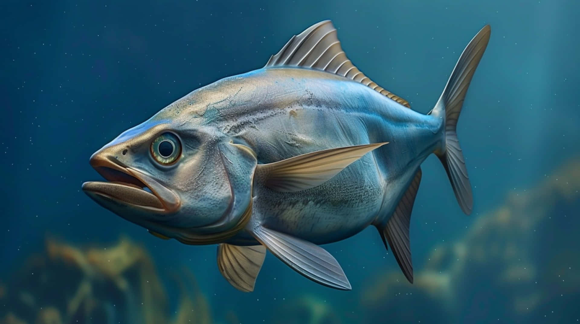 Greater Amberjack, silver fish, deep blue ocean water, Full HD Desktop Wallpaper