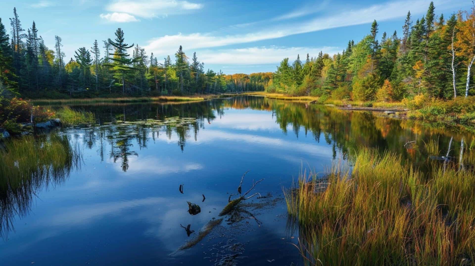 Sudbury, autumn lake, clear blue sky, Full HD Desktop Wallpaper