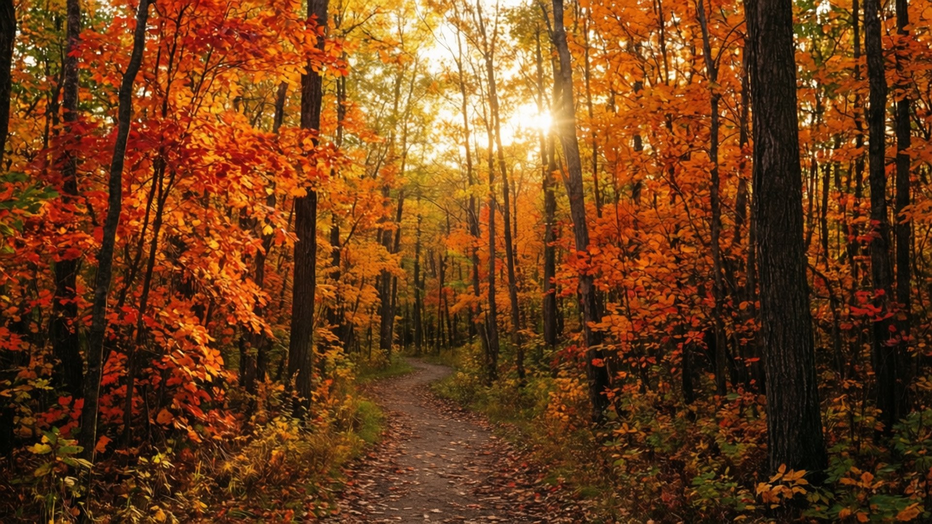 Sudbury, autumn trail, fiery orange, Full HD Desktop Wallpaper