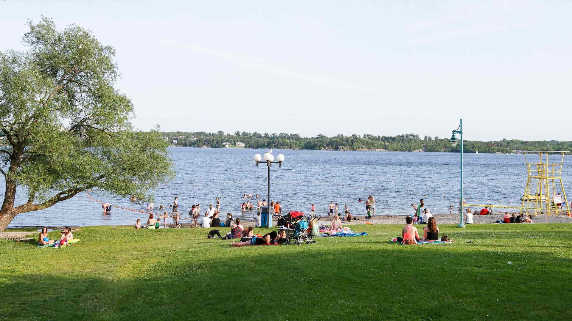 Greater Sudbury, lakeside park, lush green grass, Full HD Desktop Wallpaper