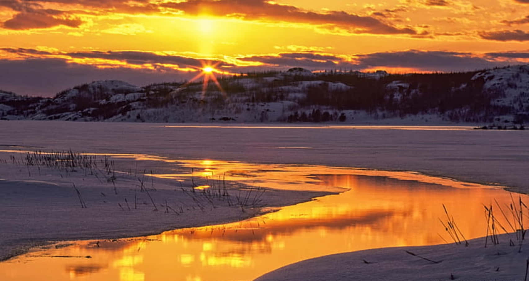 Greater Sudbury, sunset, frozen lake, HD Desktop Wallpaper