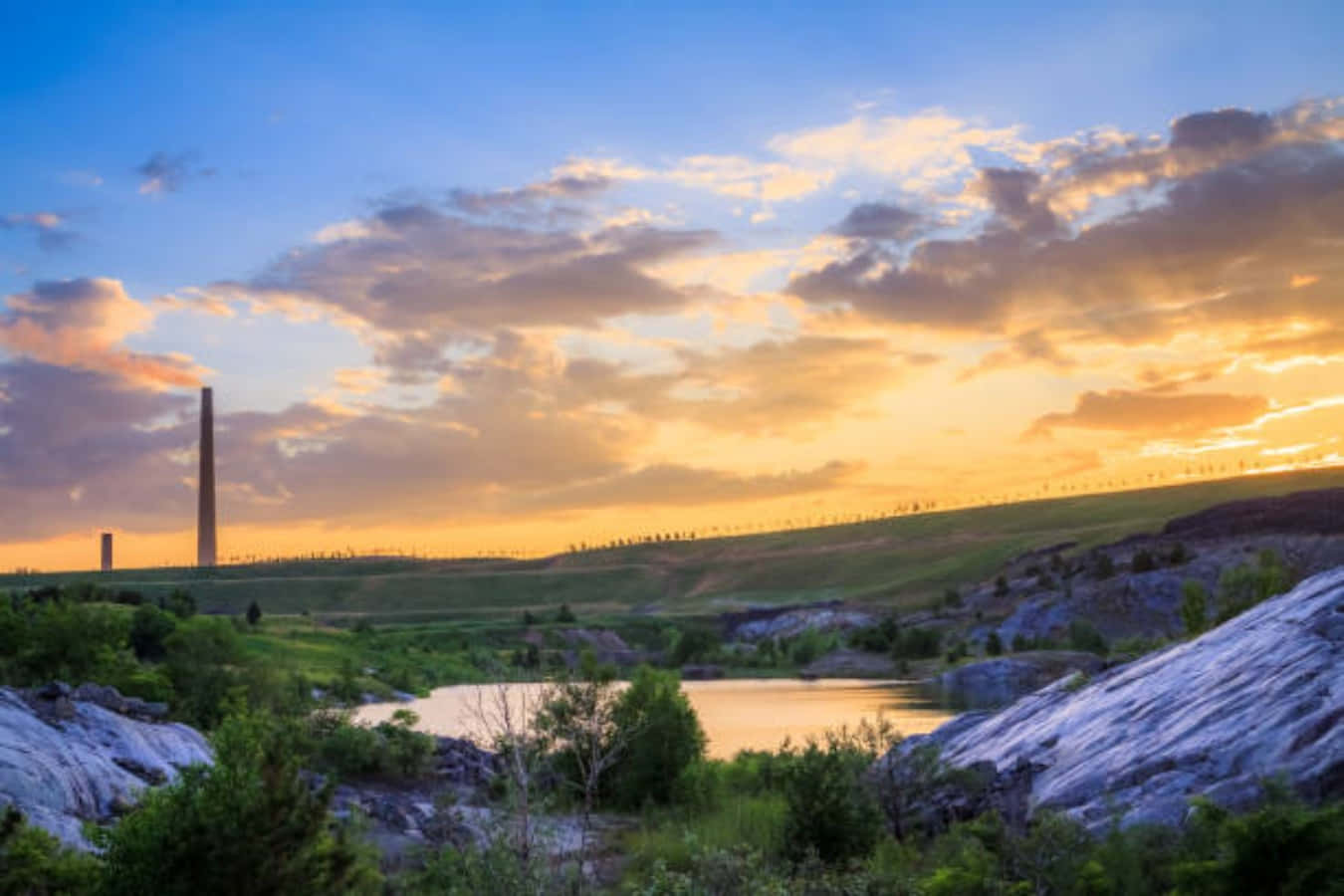 Sudbury, smokestack, sunset, HD Desktop Wallpaper